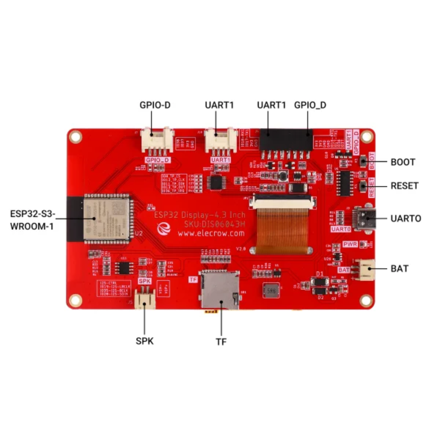 CrowPanel 4.3 Inch ESP32 HMI Display with RGB TFT Touch Screen - Without Acrylic Case - Image 4
